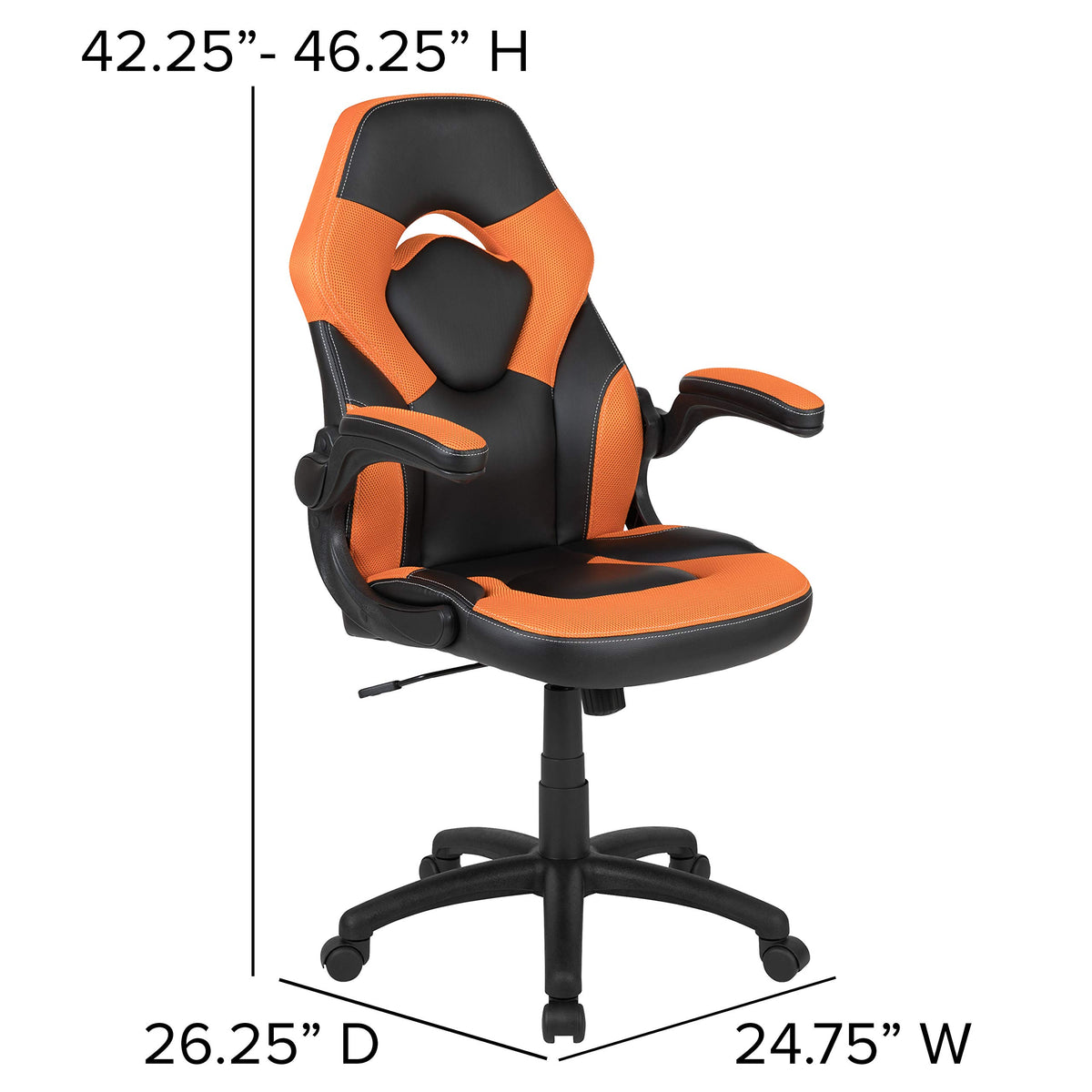 Orange Black Ergonomic Gaming Chair with Flip-Up Arms W400
