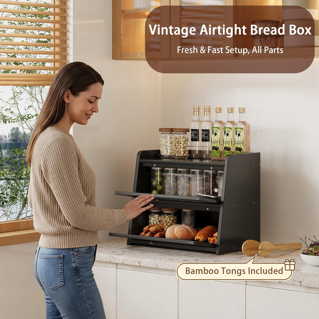 Large Bamboo Bread Box with Window O713