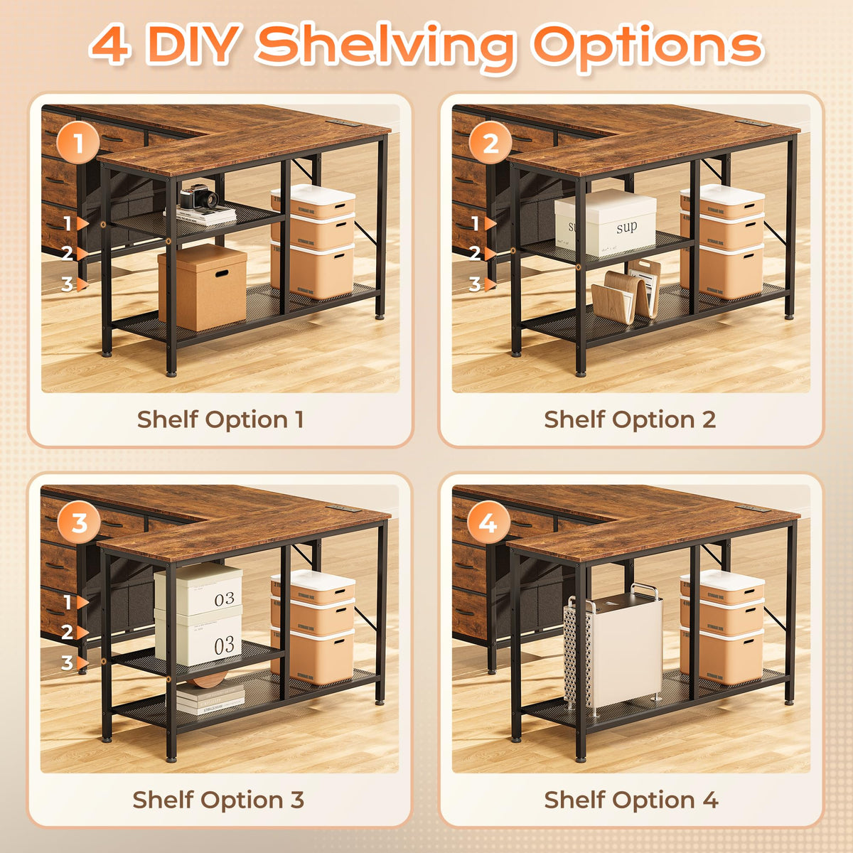 47 Inch L Shaped Desk with Power Outlets Z6212