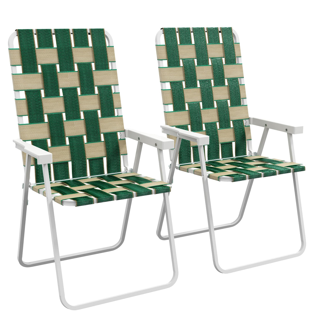 Set of 2 Oversized Folding Webbed Lawn Chairs with Armrests Y265