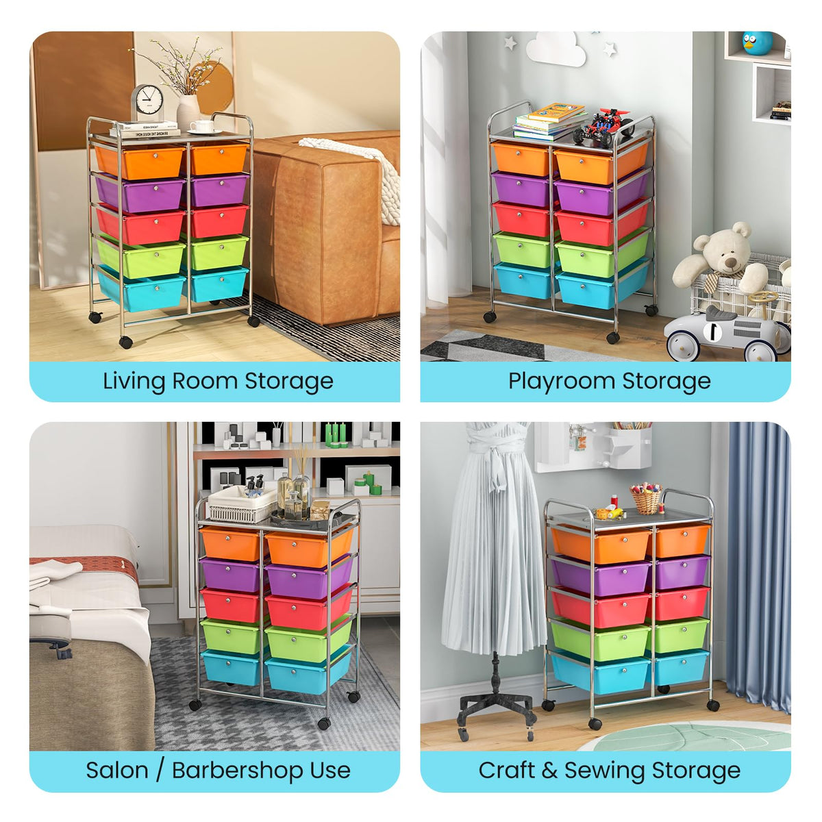 10 Drawer Rolling Storage Cart with Lockable Wheels L492057
