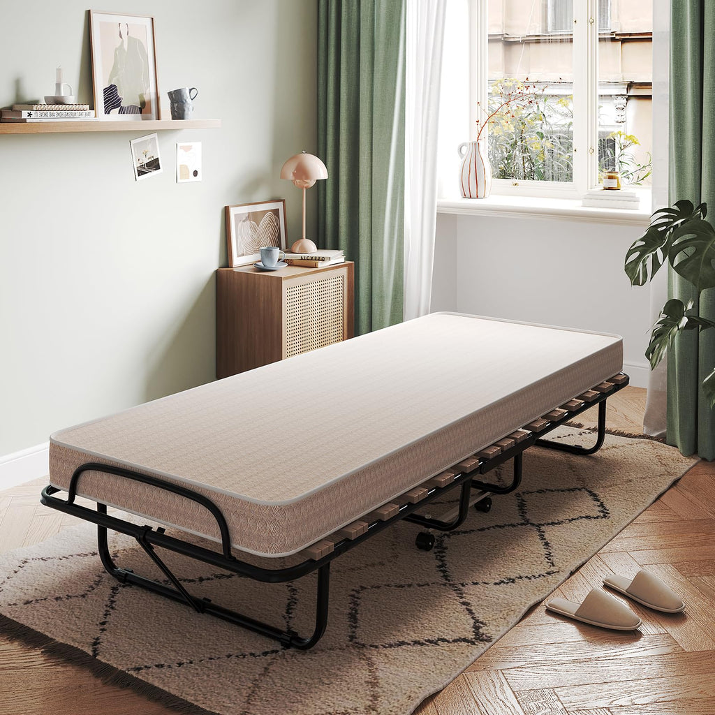 Folding Bed with 4 Inch Memory Foam Mattress Metal Frame Z788