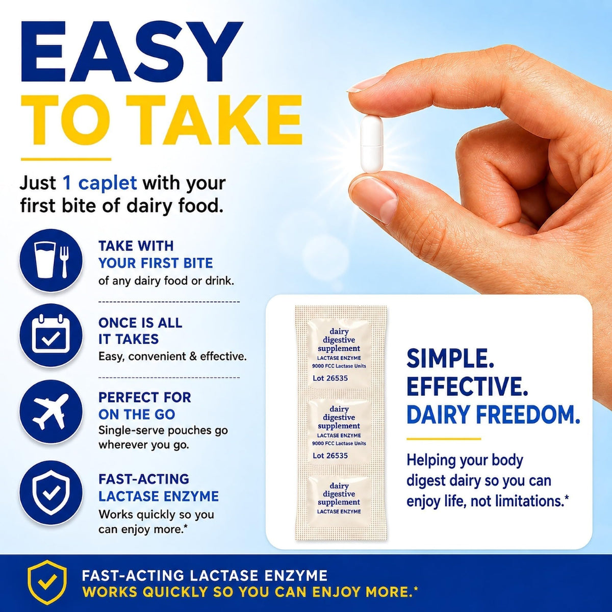 Maximum Strength Fast Acting Lactase Enzyme 9000 FCC Digestive Supplement, 180 Tablets O324889