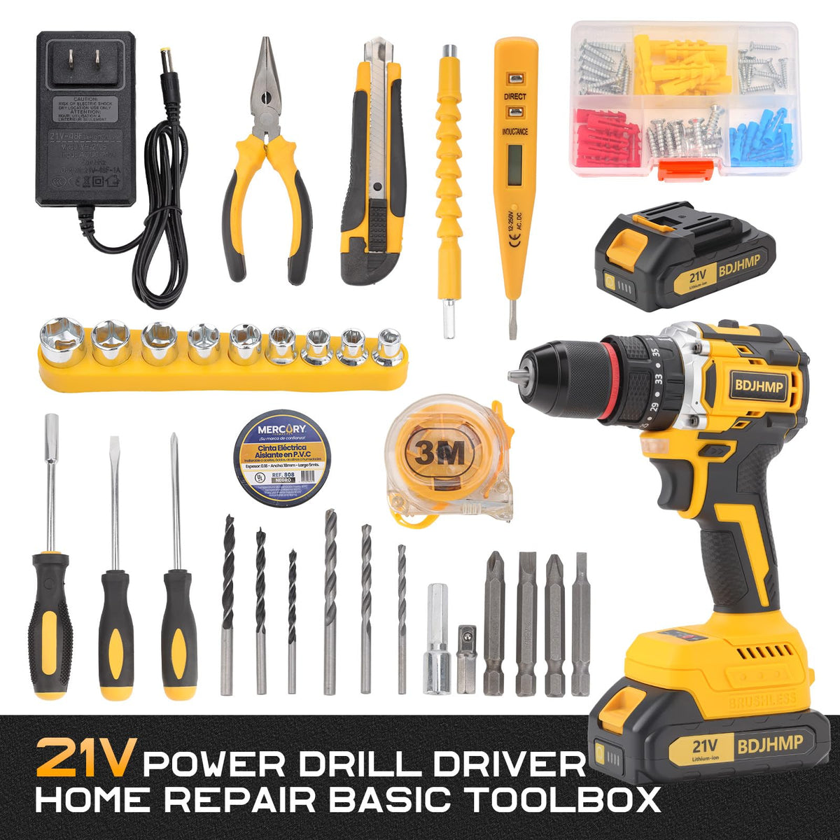 3/8" Brushless Compact Drill Tool Set with Drill Bit and Sockets P458
