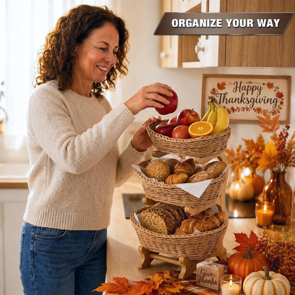 3 Tier Woven Fruit Basket Stand R4427