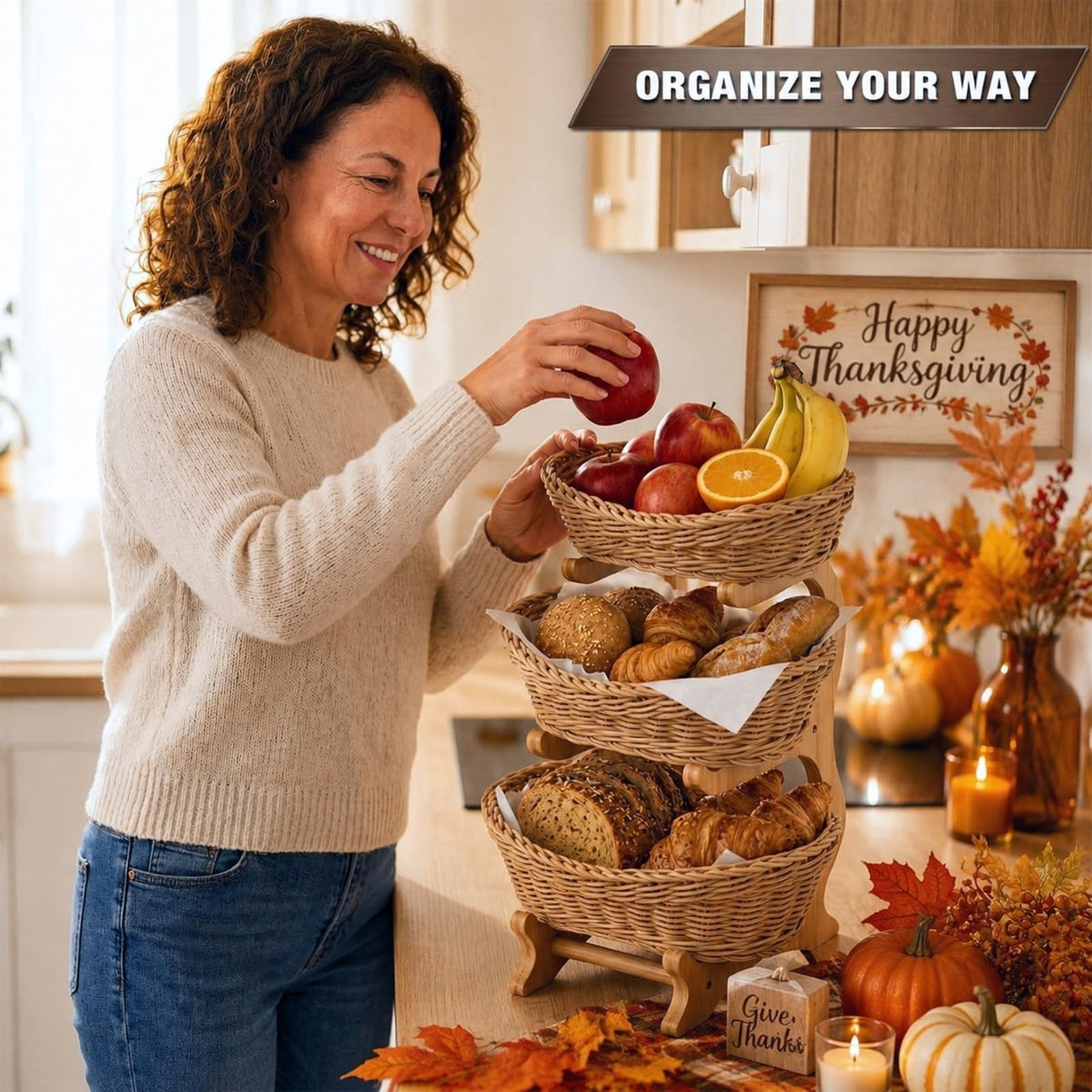 3 Tier Woven Fruit Basket Stand R4427