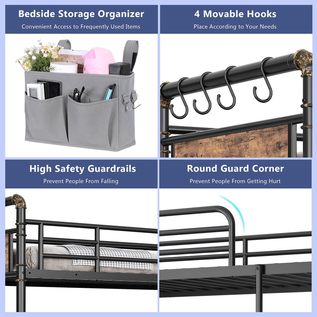 Metal LED Bunk Bed Twin Over Twin with 2 Storage Drawers M317452