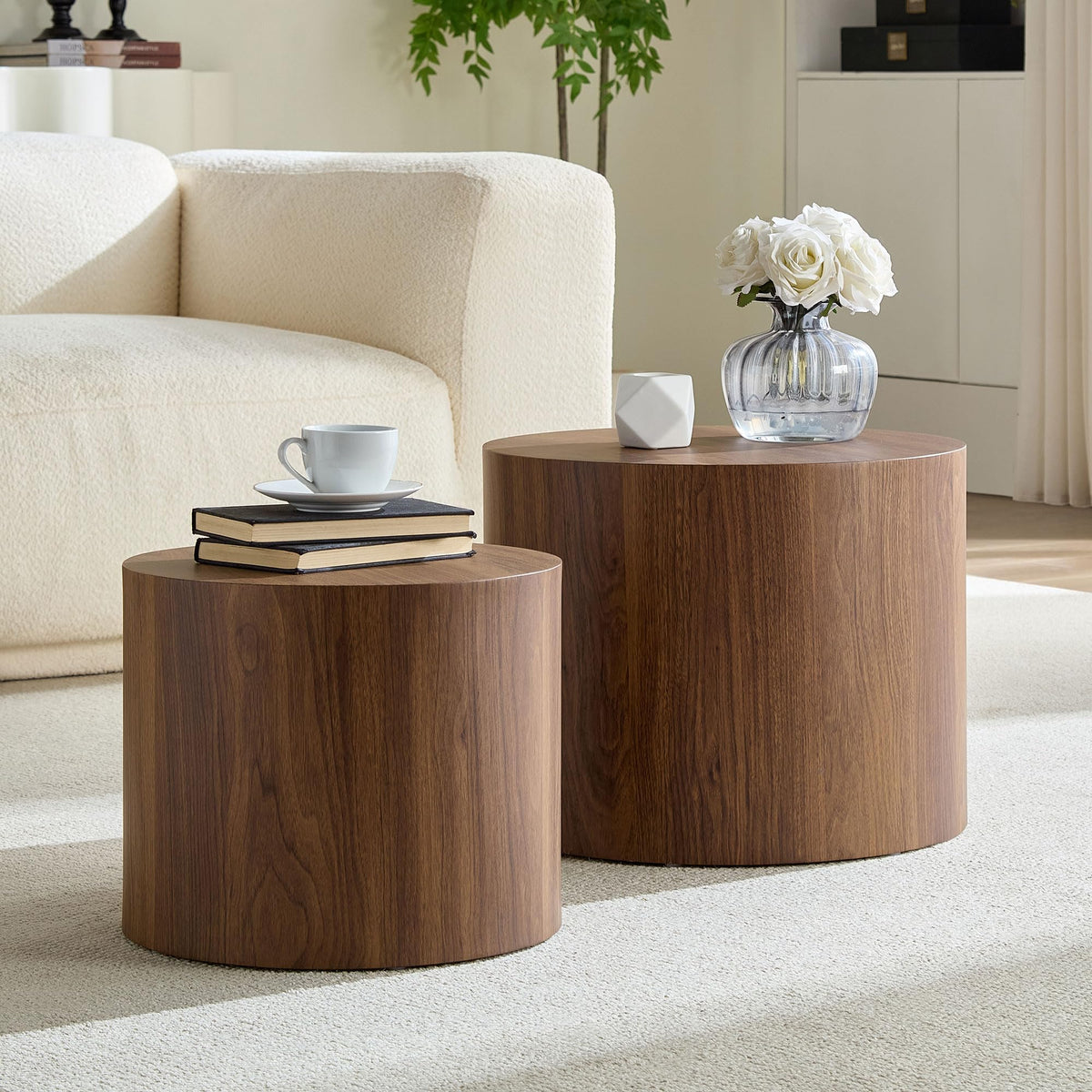 Round Coffee Table Set of 2 Wood Nesting End Table O466727