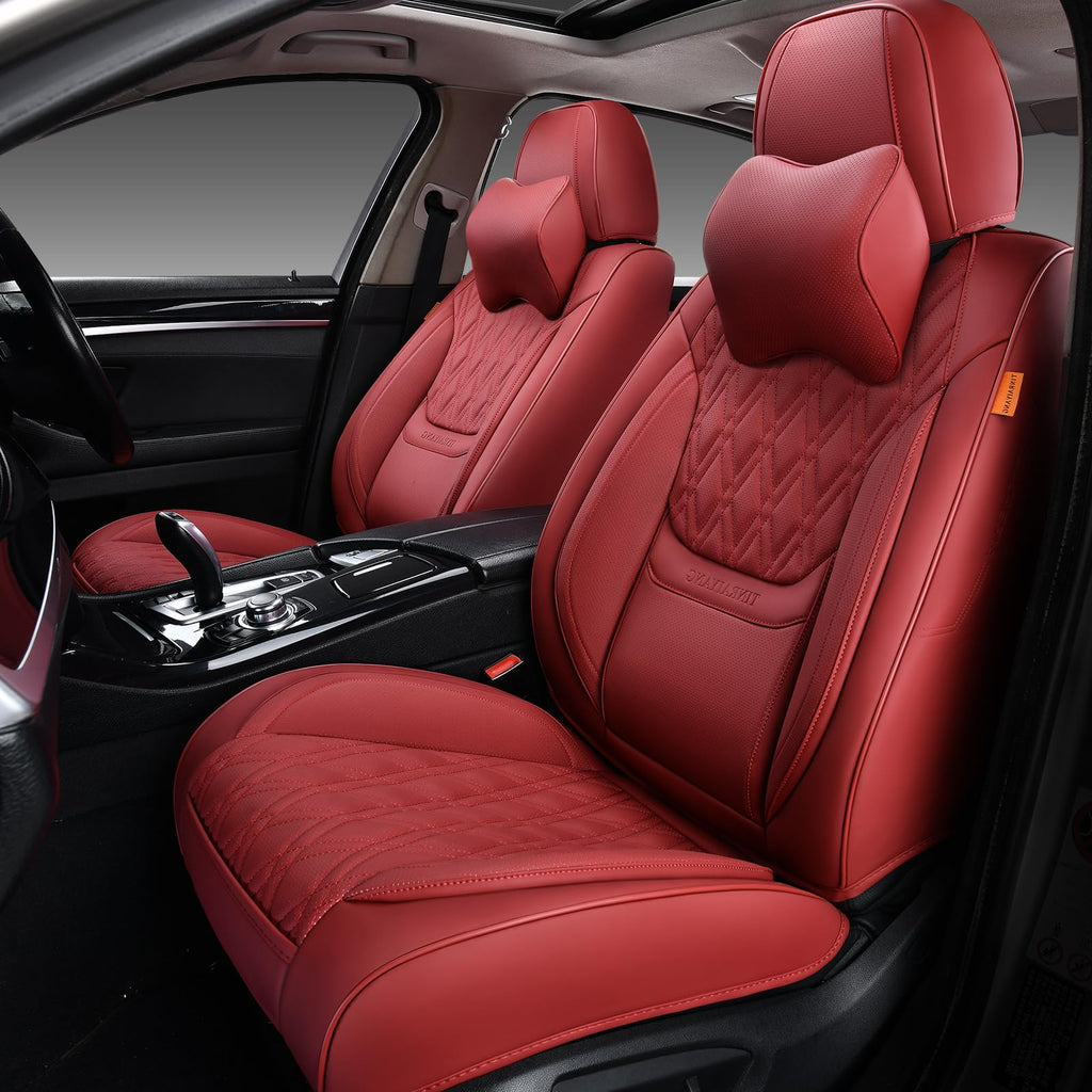 Wine Red Leather Car Seat Covers Full Set U79748
