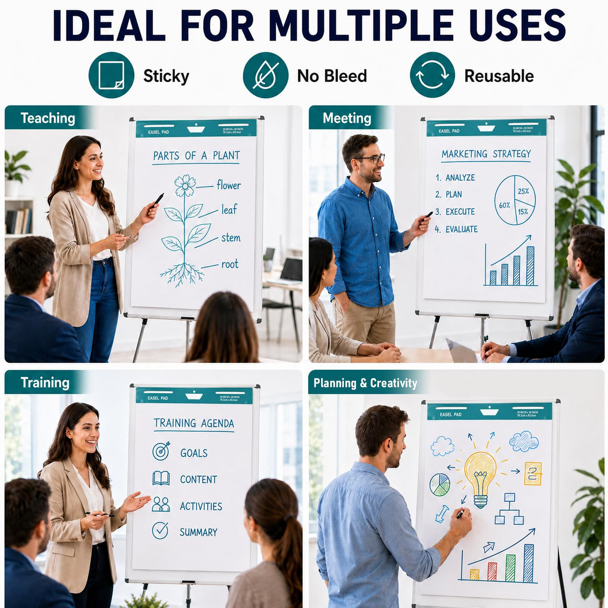 25 x 30 Inch Sticky Easel Pad, 30 Sheets, 8 Pads F77379