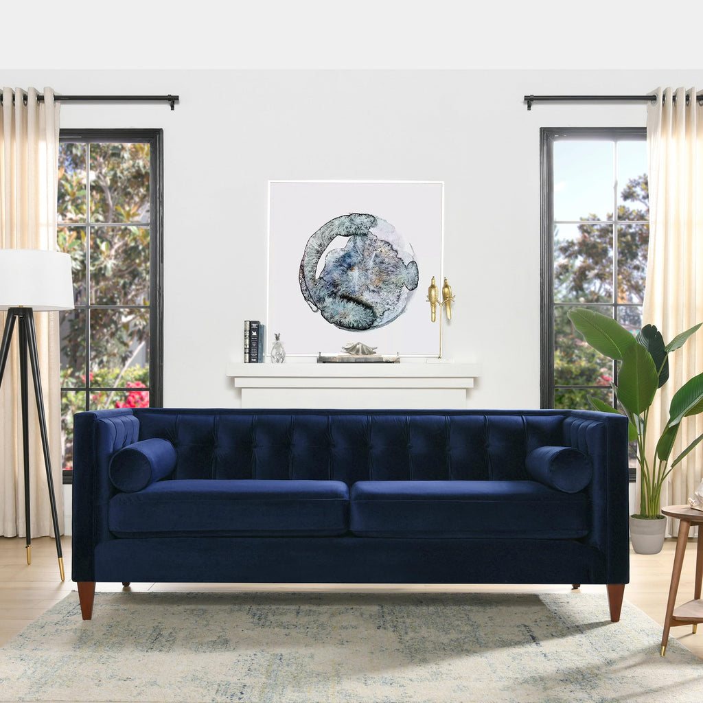84" Navy Blue Velvet Tufted Sofa K483172