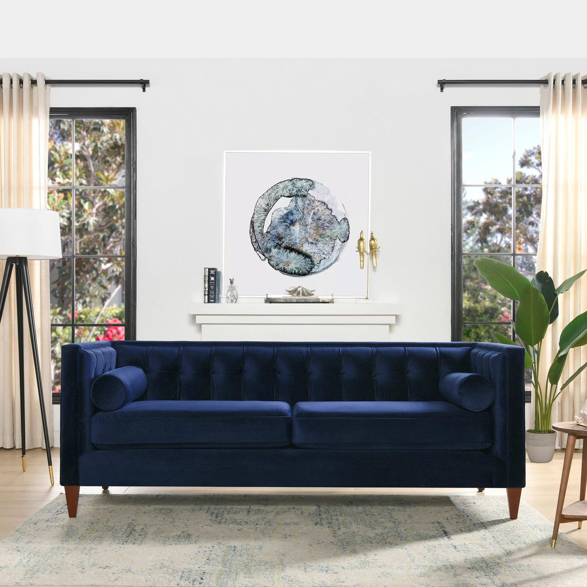 84" Navy Blue Velvet Tufted Sofa K483172