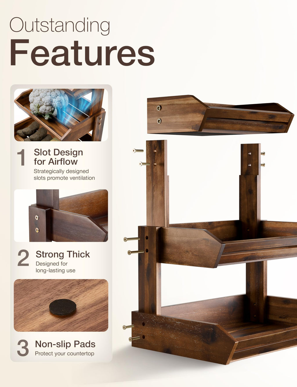Acacia 3 Tier Fruit Basket V52307