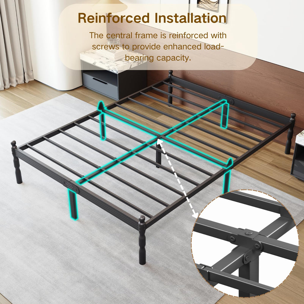 Queen Size Black Metal Bed Frame with Storage F23708