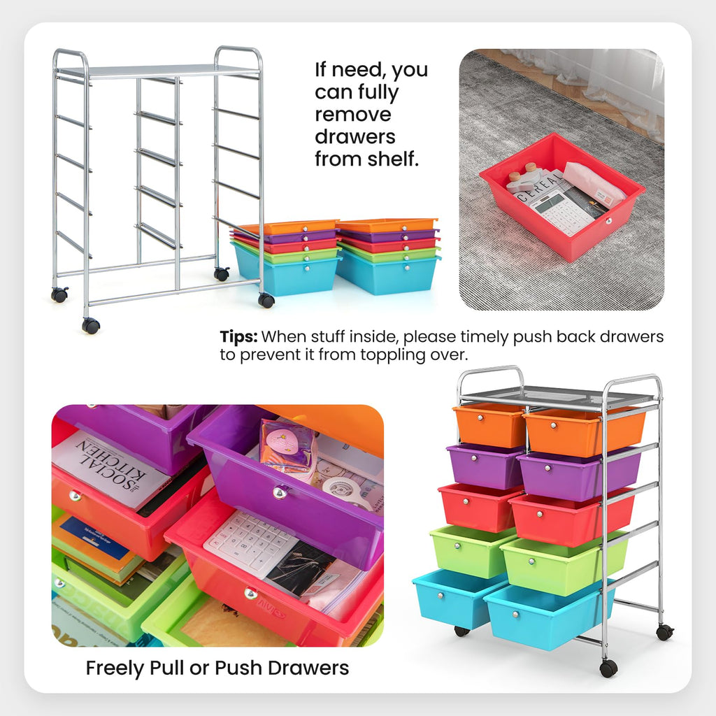 10 Drawer Rolling Storage Cart with Lockable Wheels L492057