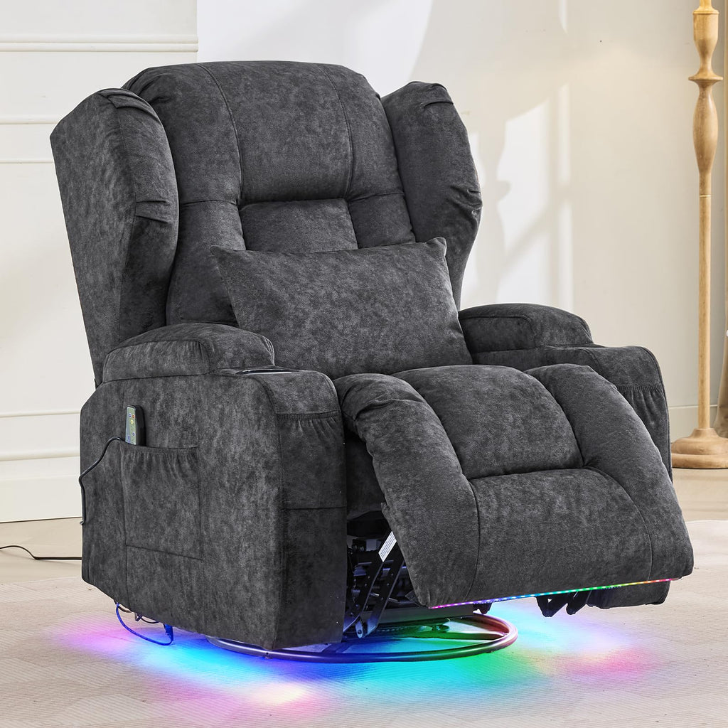 Velvet Gray Swivel Rocker Recliner with Massage and Heat P5934