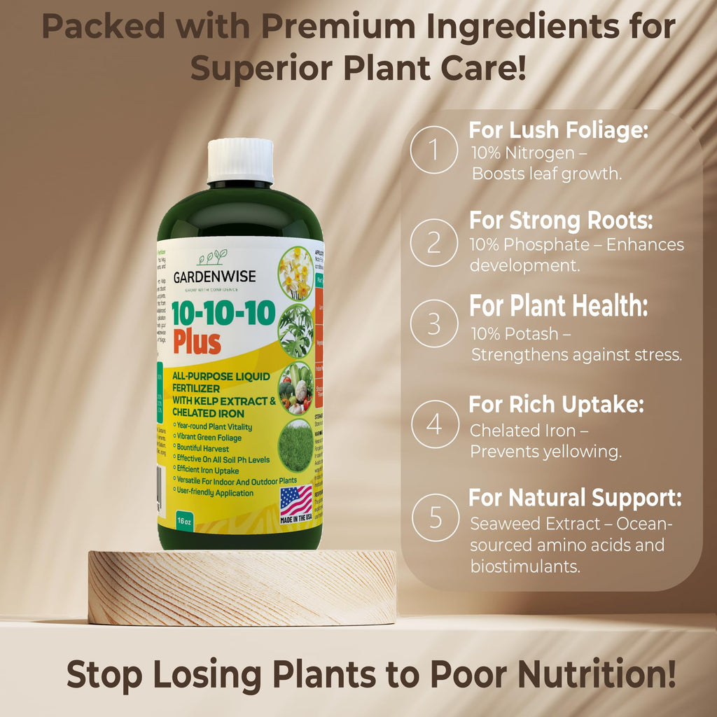 10-10-10 All Purpose Liquid Fertilizer with Seaweed Kelp & Iron 16 oz W82097