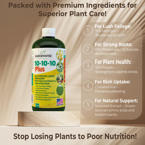 10-10-10 All Purpose Liquid Fertilizer with Seaweed Kelp & Iron 16 oz W82097