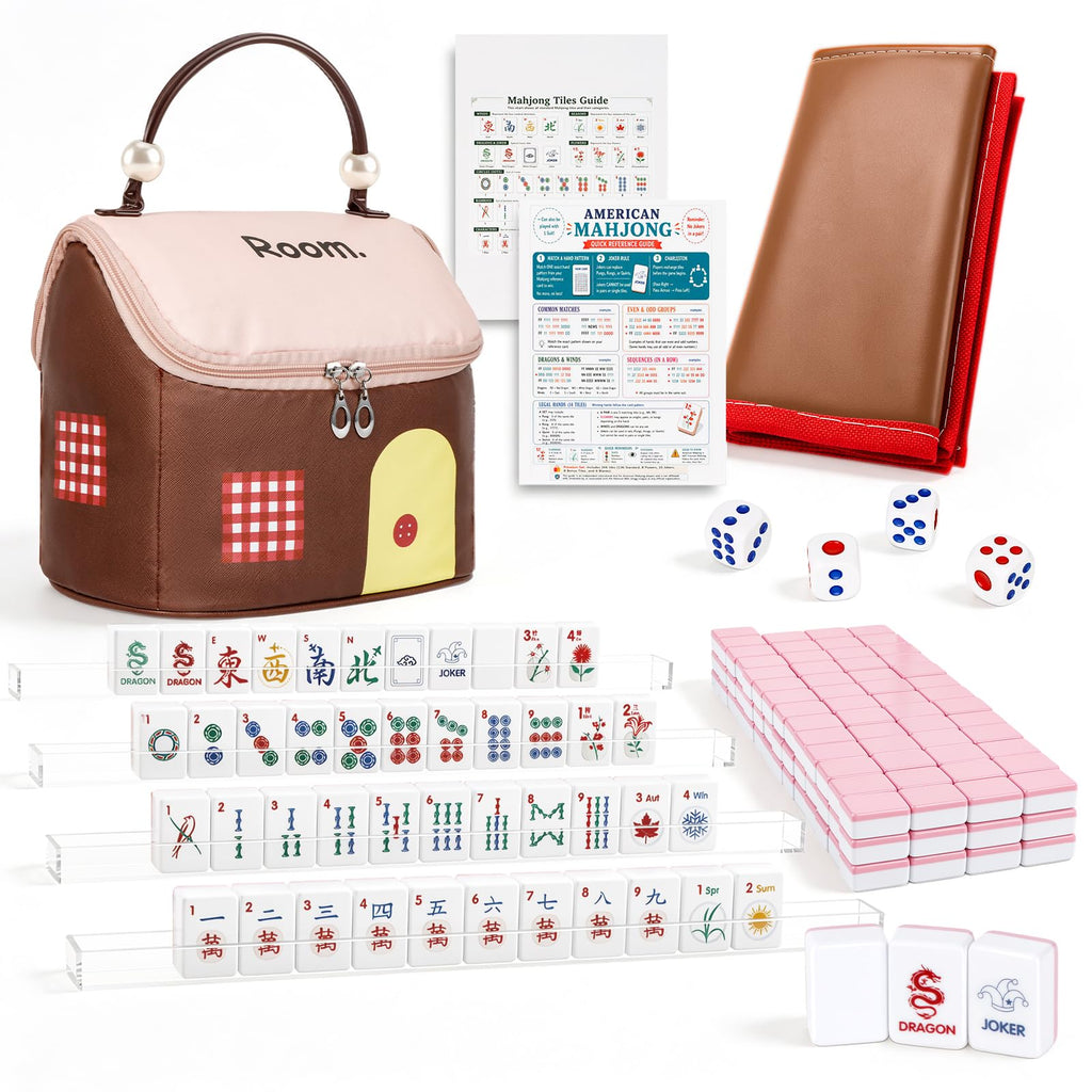 American Mahjong Set 166 Mini 0.8-Inch Tiles 4 Racks Pink W21635
