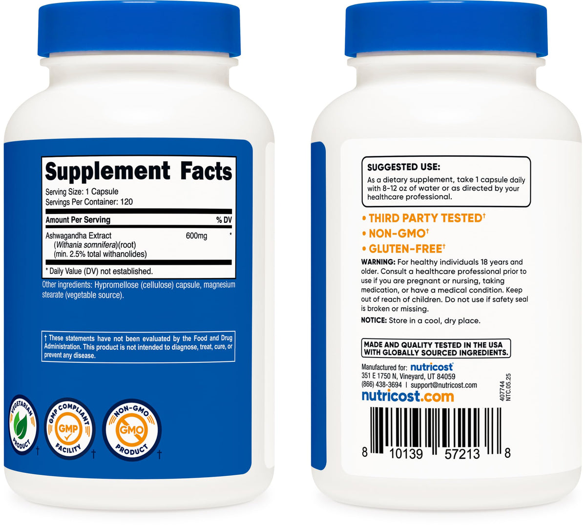 Ashwagandha Herbal Supplement 600mg 120 Capsules E66613