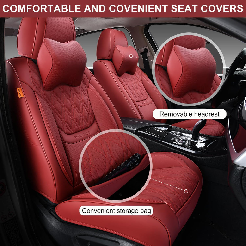 Wine Red Leather Car Seat Covers Full Set U79748