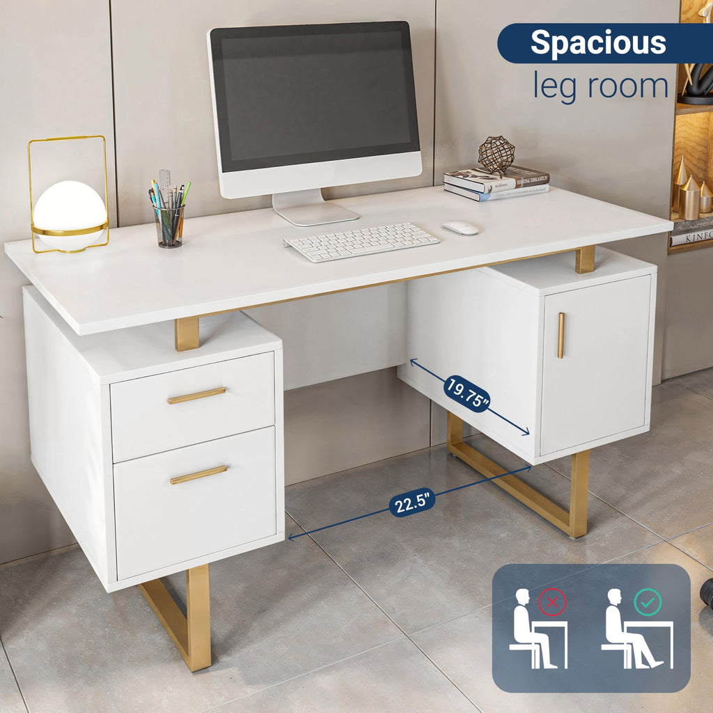 51"W Computer Desk with 2 Drawers & Storage Cabinet Q6544