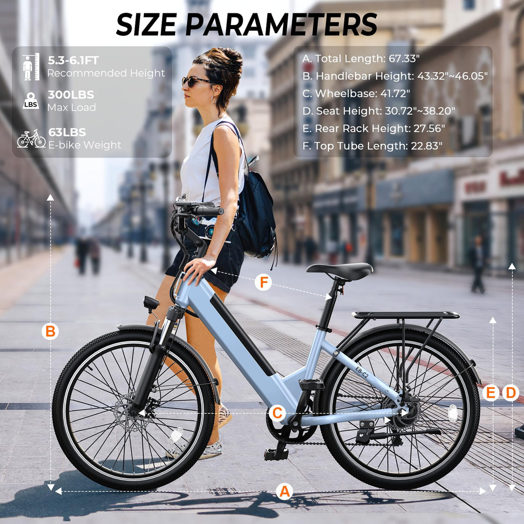 26" Step-Thru Electric Bike with 1000W Peak Motor W34552