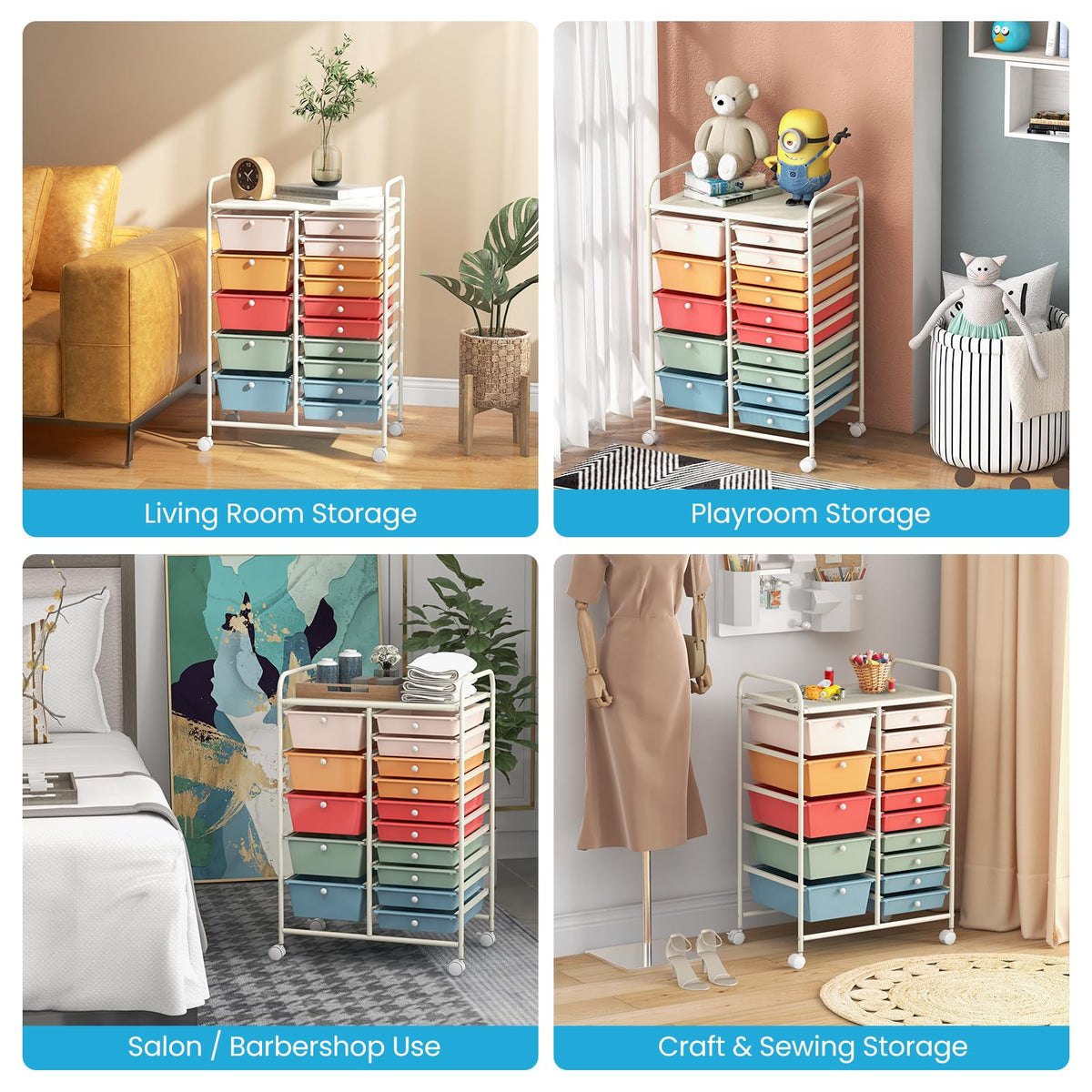 15 Drawer Rolling Storage Cart with Wheels B1766
