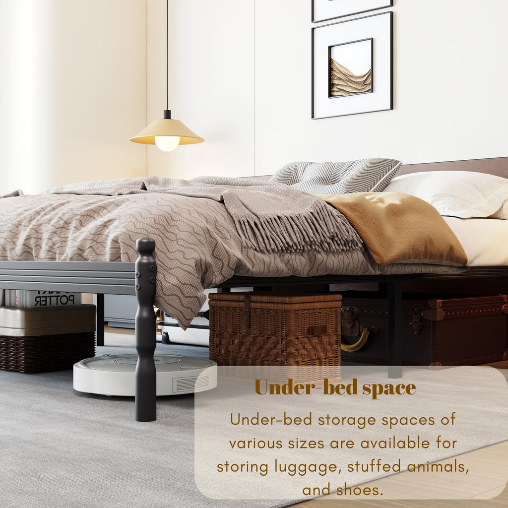 Queen Size Black Metal Bed Frame with Storage F23708