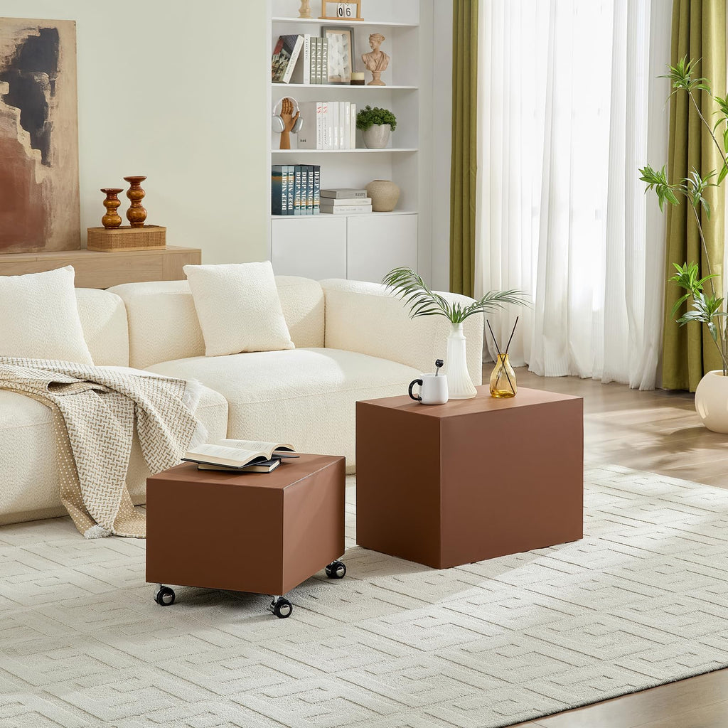 Brown MDF Leather Accent Table L391