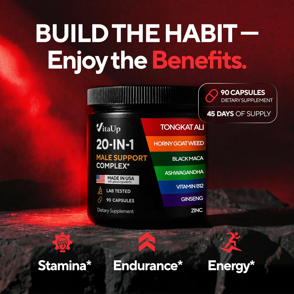 90 Vegan Caps Men Supplements with Tongkat Ali, Black Maca Root, Zinc, Vitamin B12 U172