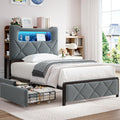 Twin Upholstered Velvet Platform Bed Frame with 2 Storage Drawers M995973