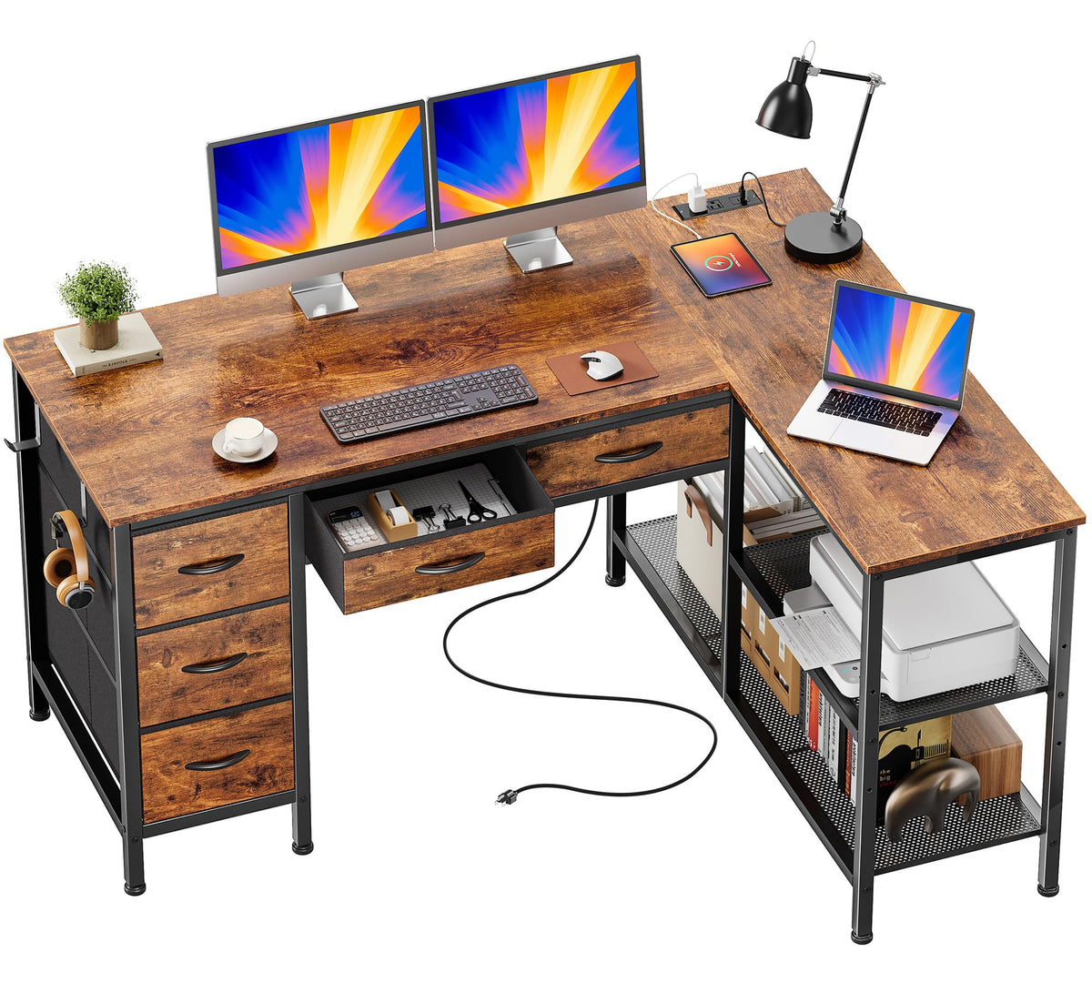 47 Inch L Shaped Desk with Power Outlets Z6212