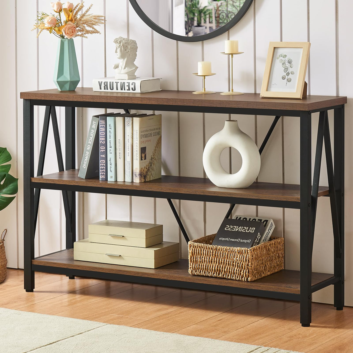 Brown 3 Tier Console Table with Open Shelves Q800123