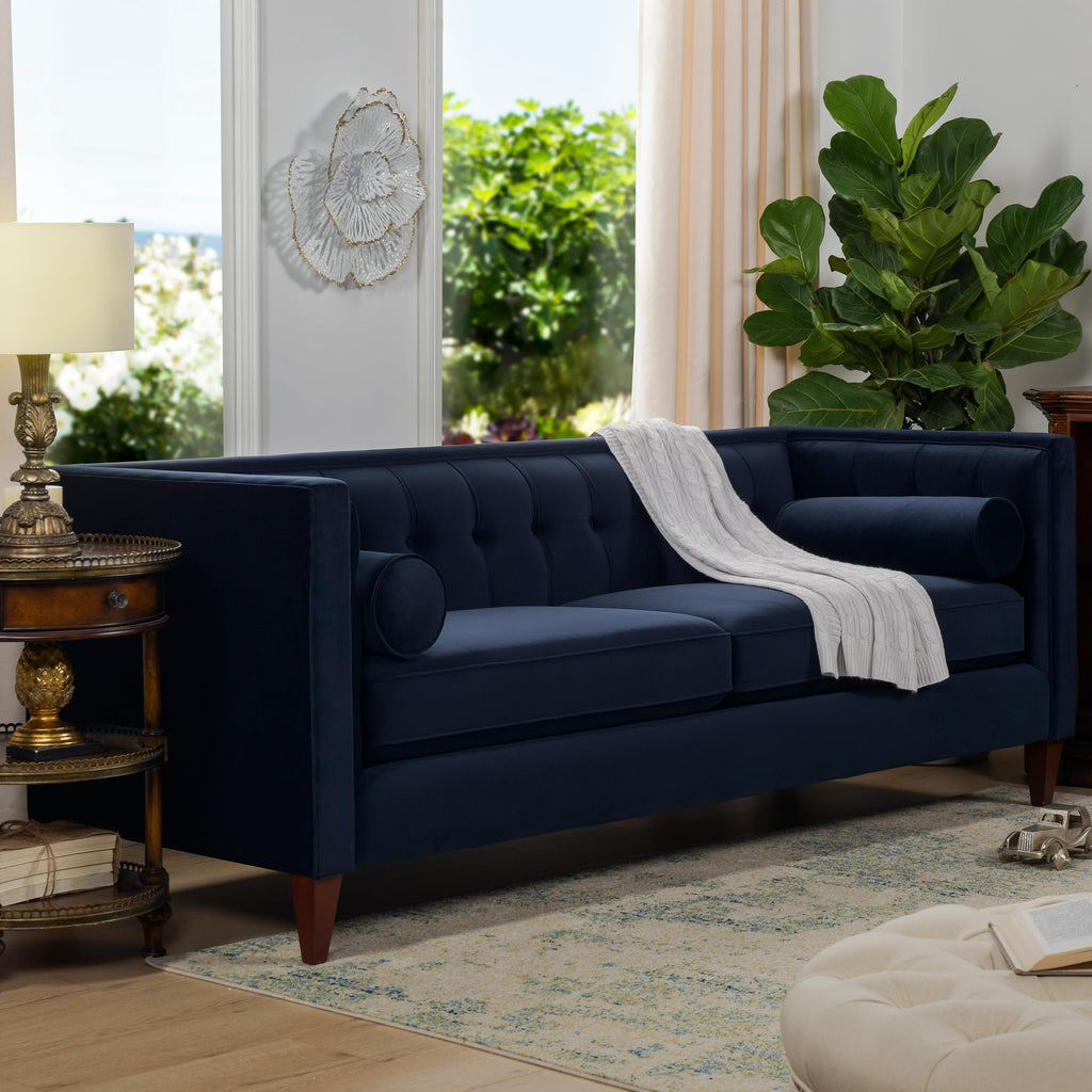 Dark Navy Blue Performance Velvet Tufted Sofa J39500