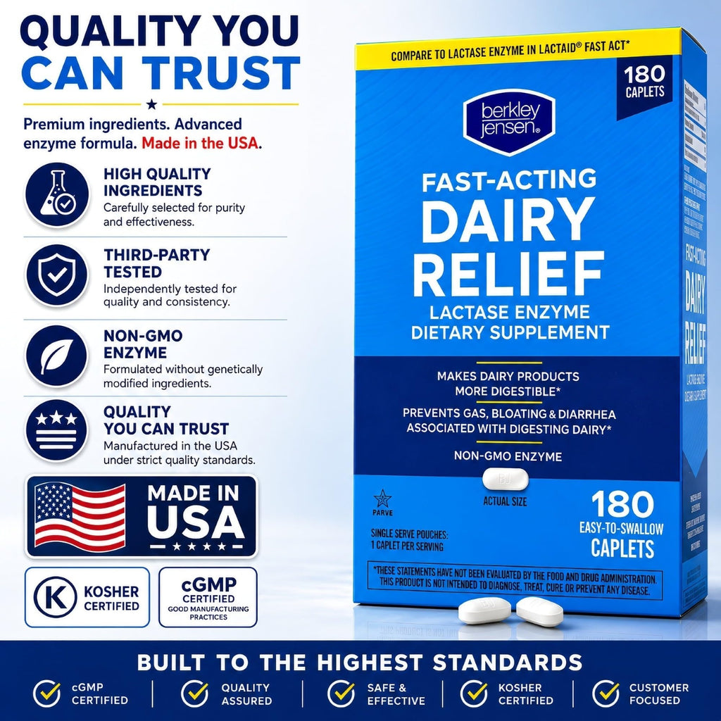Maximum Strength Fast Acting Lactase Enzyme 9000 FCC Digestive Supplement, 180 Tablets O324889