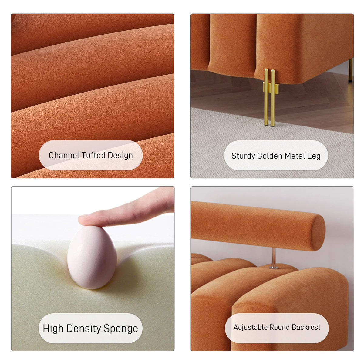 Orange Velvet Ottoman Bench D318648