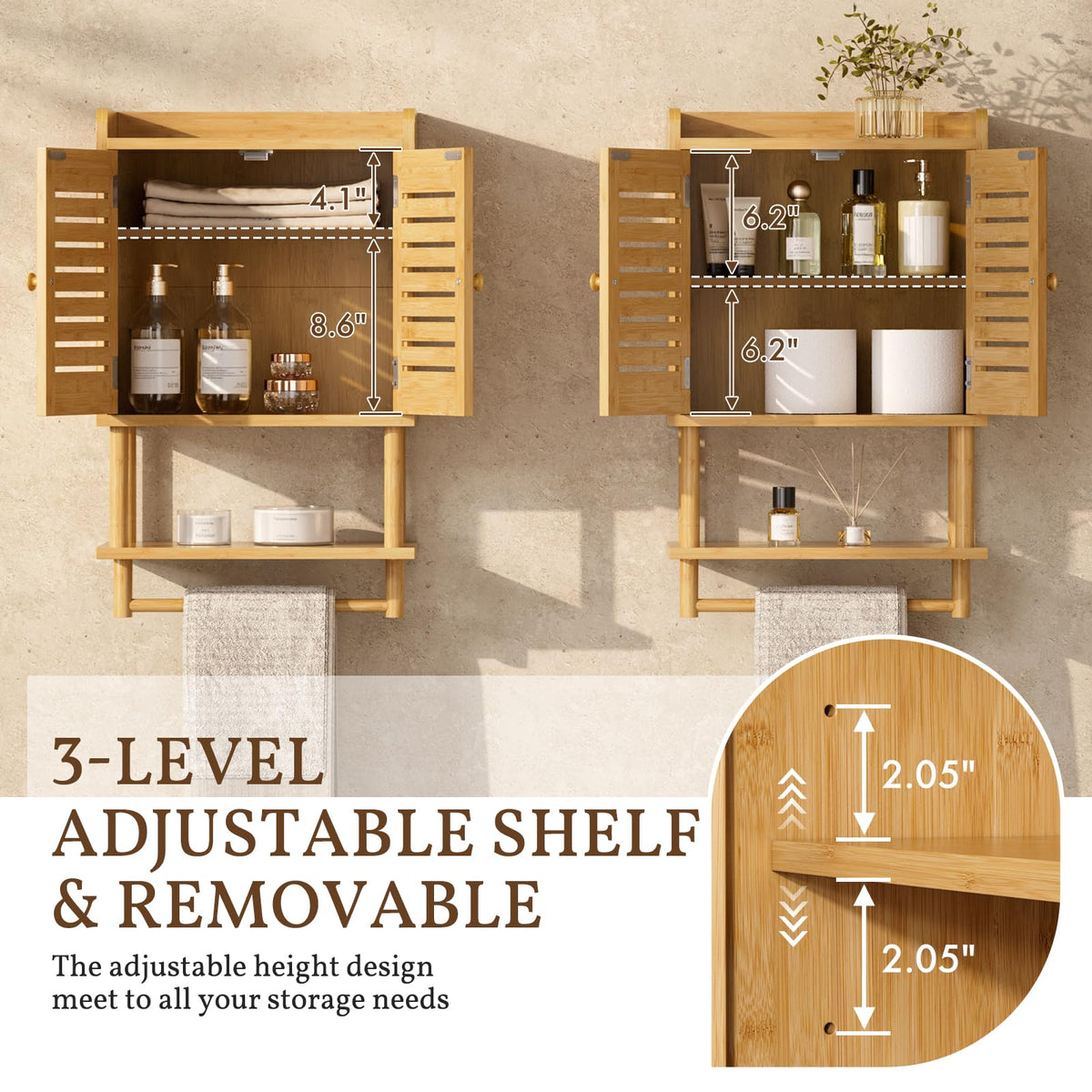 Bamboo Over The Toilet Storage Cabinet with Towel Bar G5967