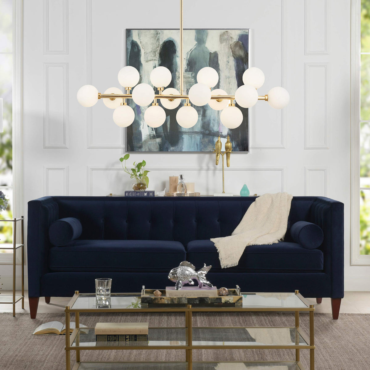 Dark Navy Blue Performance Velvet Tufted Sofa K416700