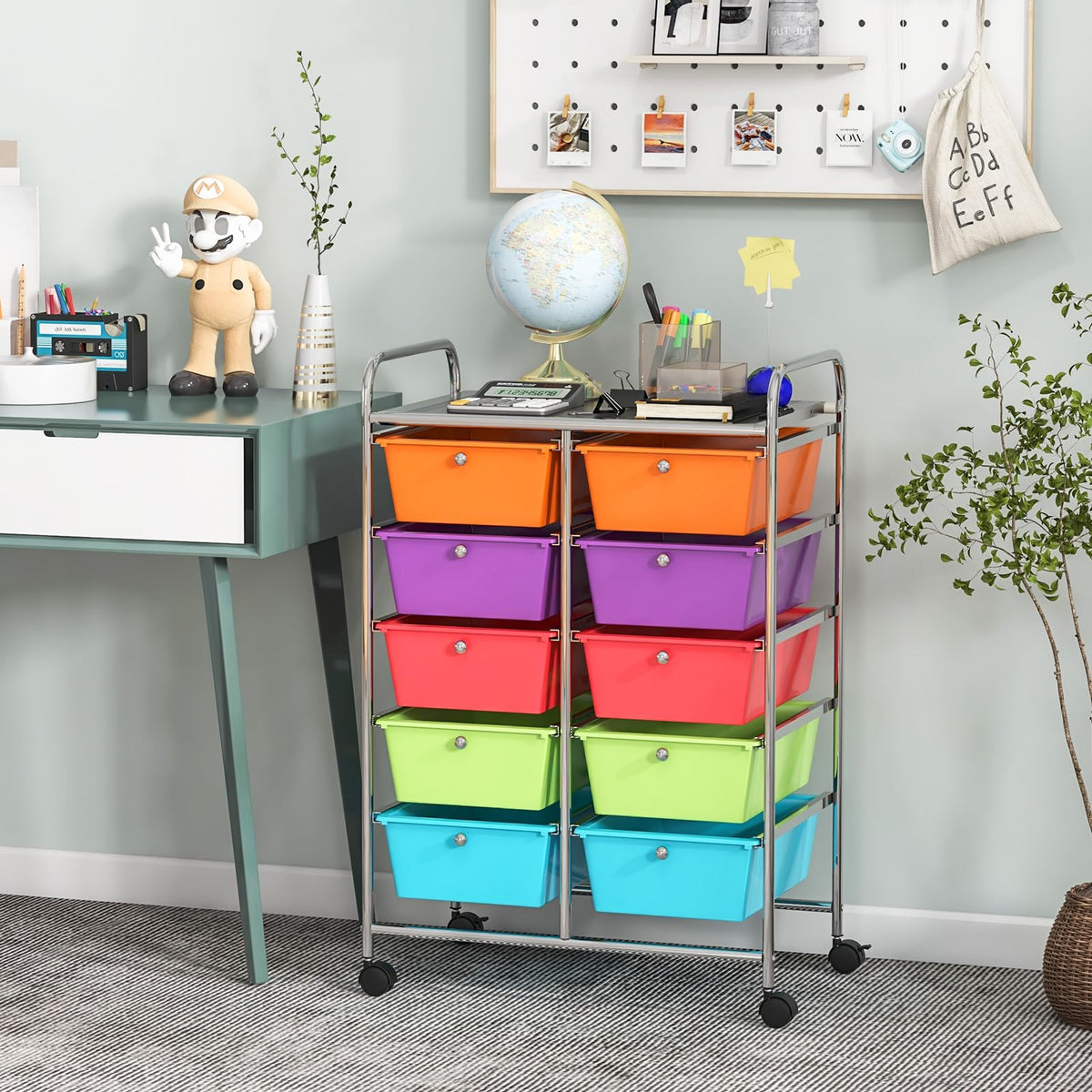 10 Drawer Rolling Storage Cart with Lockable Wheels L492057