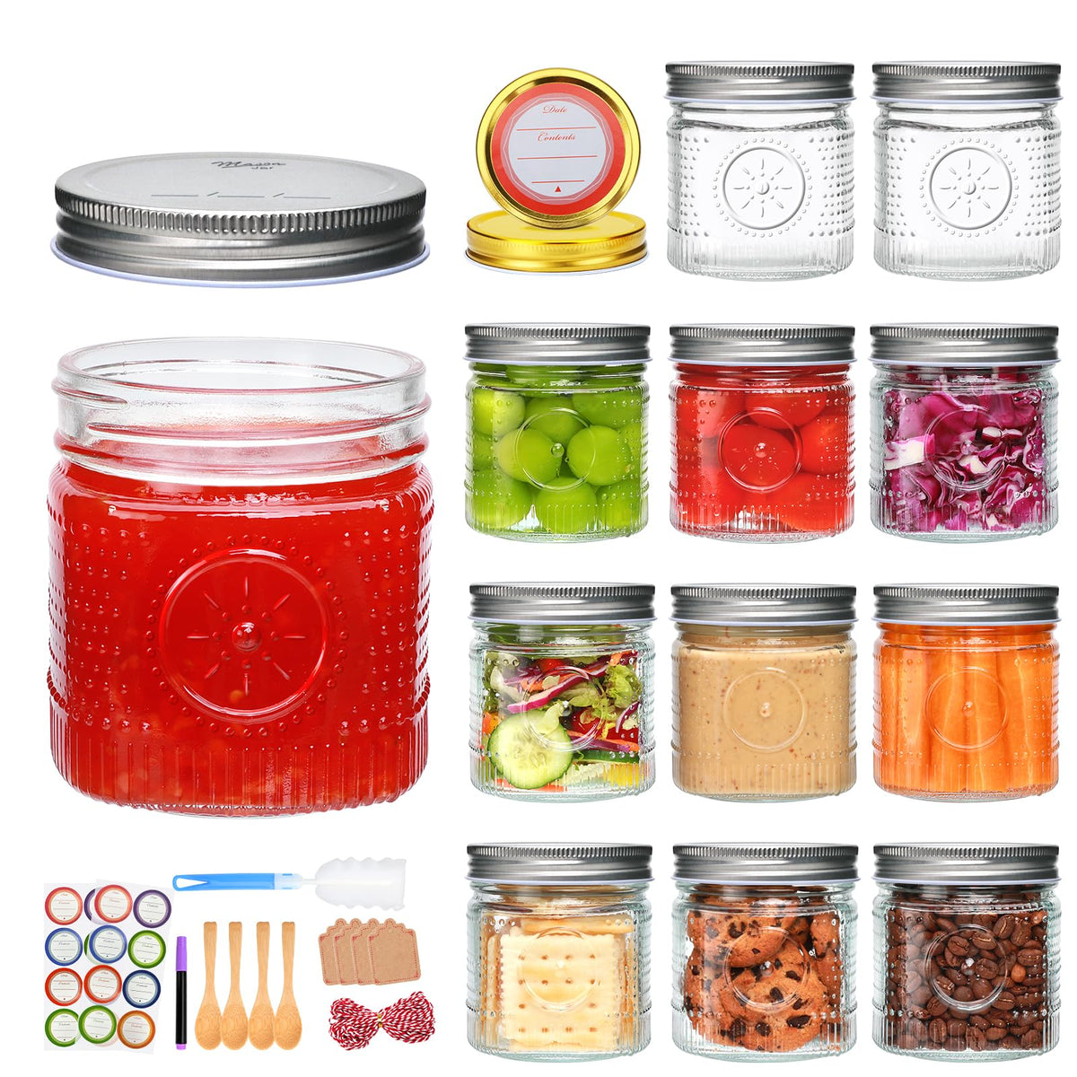 16 oz 12 Pack Wide Mouth Glass Jars with Lids S5737