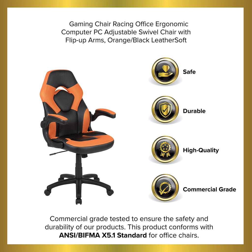 Orange Black Ergonomic Gaming Chair with Flip-Up Arms W400