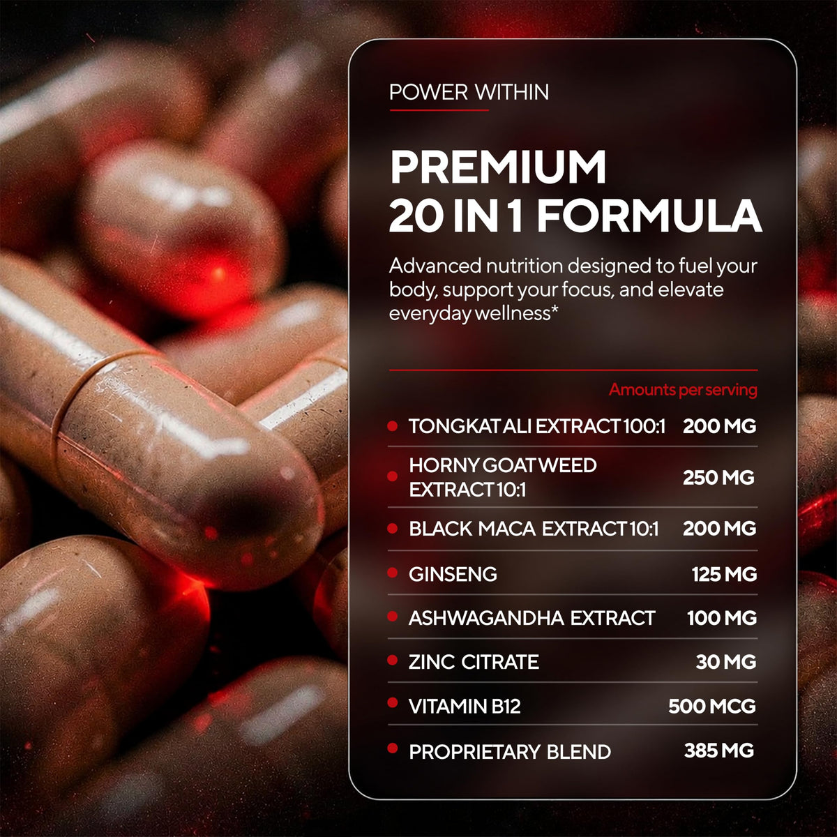 90 Vegan Caps Men Supplements with Tongkat Ali, Black Maca Root, Zinc, Vitamin B12 U172