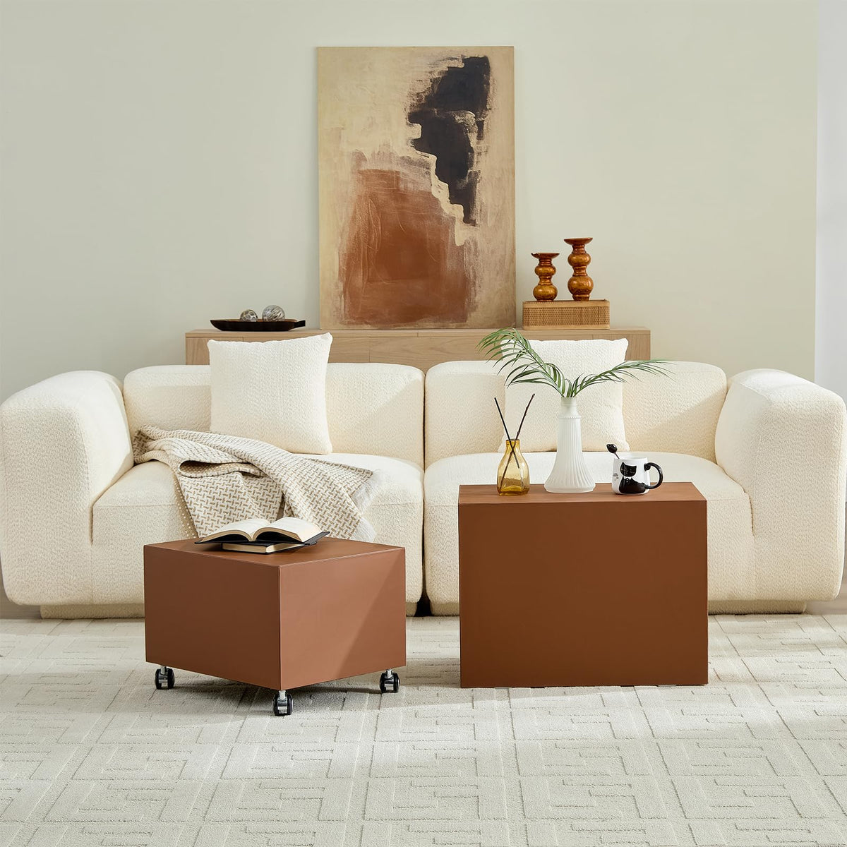 Brown MDF Leather Accent Table L391