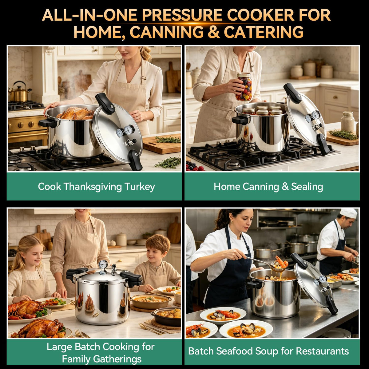 23-24QT Aluminum Pressure Cooker with Pressure Gauge O15079