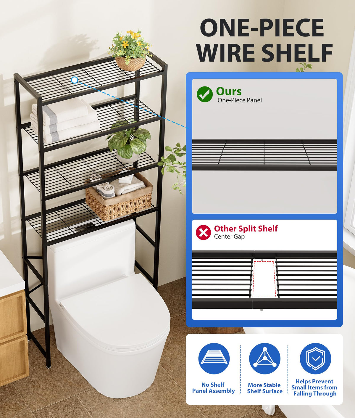 4-Tier Over The Toilet Storage Rack, Black K589
