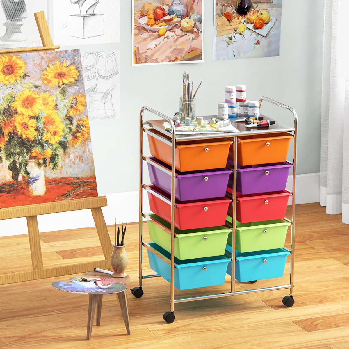 10 Drawer Rolling Storage Cart with Lockable Wheels L492057