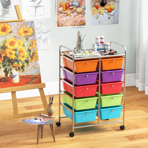 10 Drawer Rolling Storage Cart with Lockable Wheels L492057
