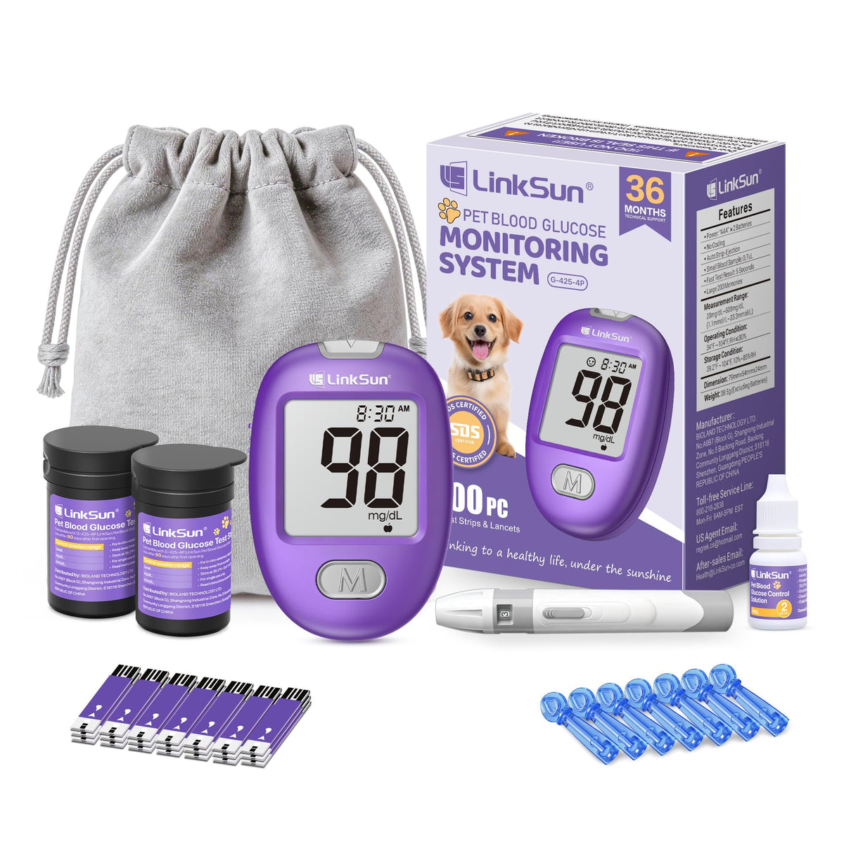 Pet Glucose Monitor Kit, 100 Strips+Lancets Y536856