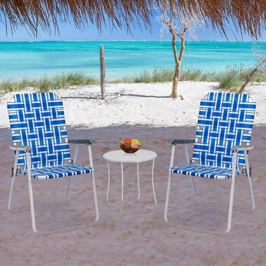 Folding Aluminum Webbed Lawn Chairs Set of 2 Blue & White Strip G91102